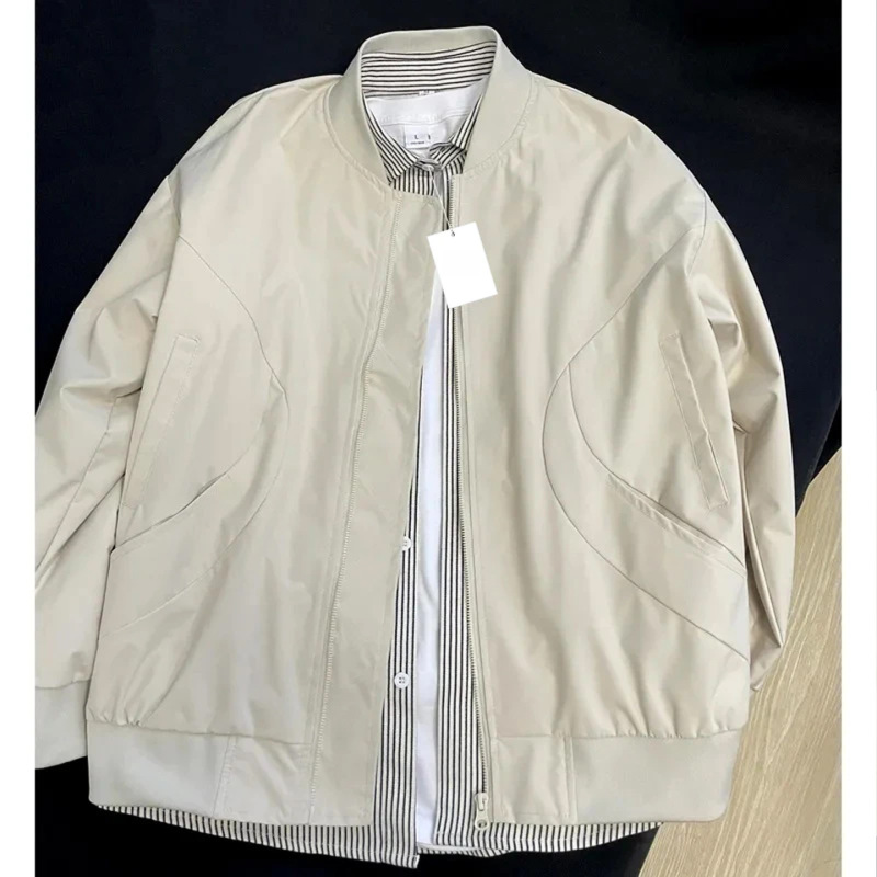 卡其色休闲飞行员夹克男款秋季美式复古百搭棒球服高级感短款外套|undefined