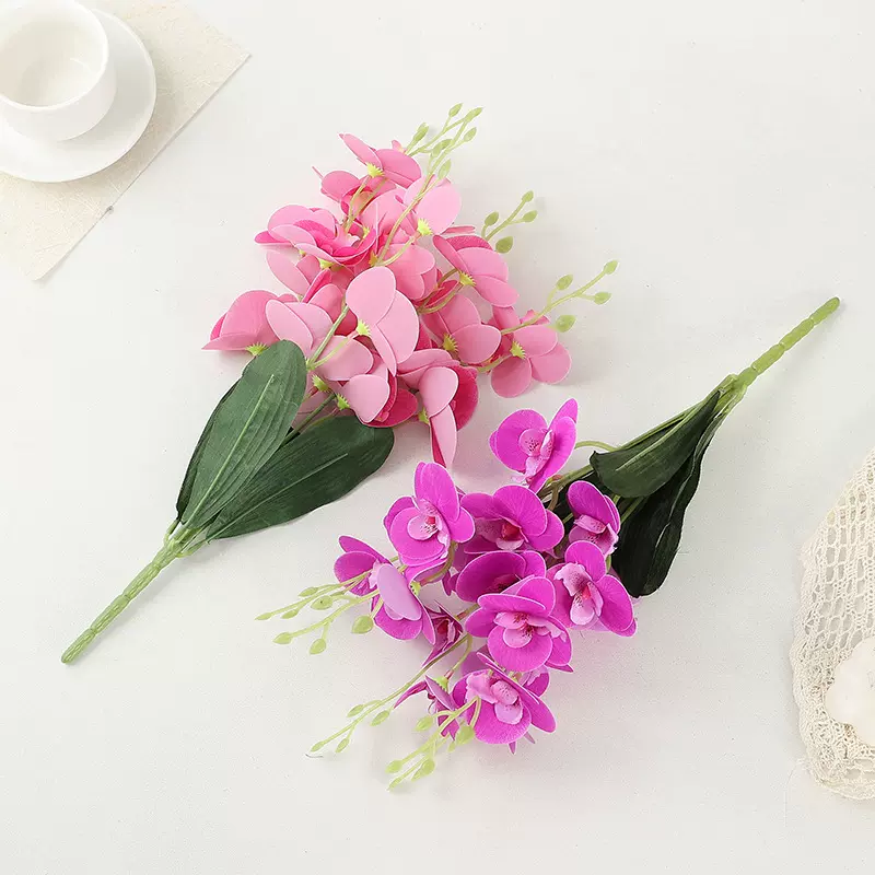 跨境仿真手感过胶5叉蝴蝶兰婚庆家居装饰假花插花配件胶布蝴蝶兰