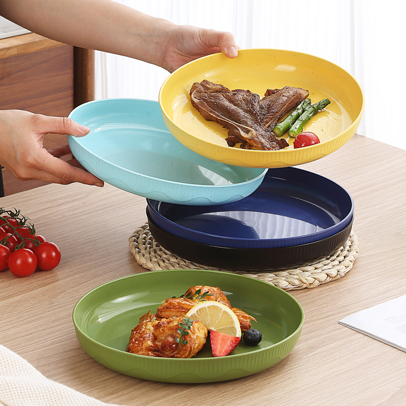 Household 23cm Round Plate Shop Shatter-resistant Plastic Dinner Plate Fruit Salad Snack Tray Barbecue Noodles Plate