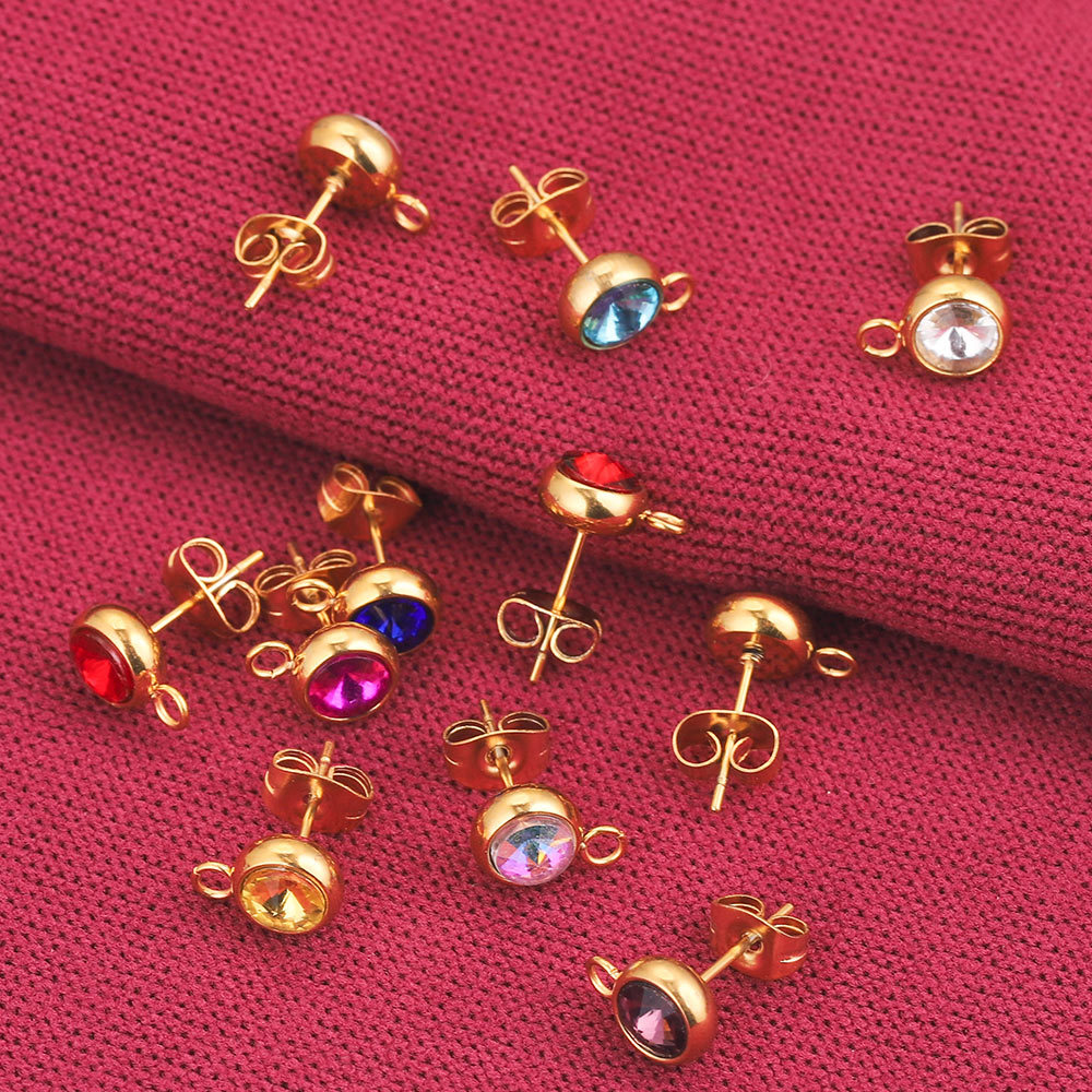 Pendientes de acero inoxidable accesorios de 7mm cuentas redondas con pendientes de anillo cabeza redonda PIN de oreja con apertura colgante accesorios de pendientes de DIY