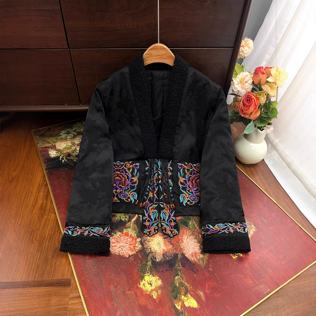 Новая осенне-зимняя куртка в китайском стиле с этнической вышивкой, теплая хлопковая куртка на пуговицах, утолщенное пальто в национальном стиле с вышивкой