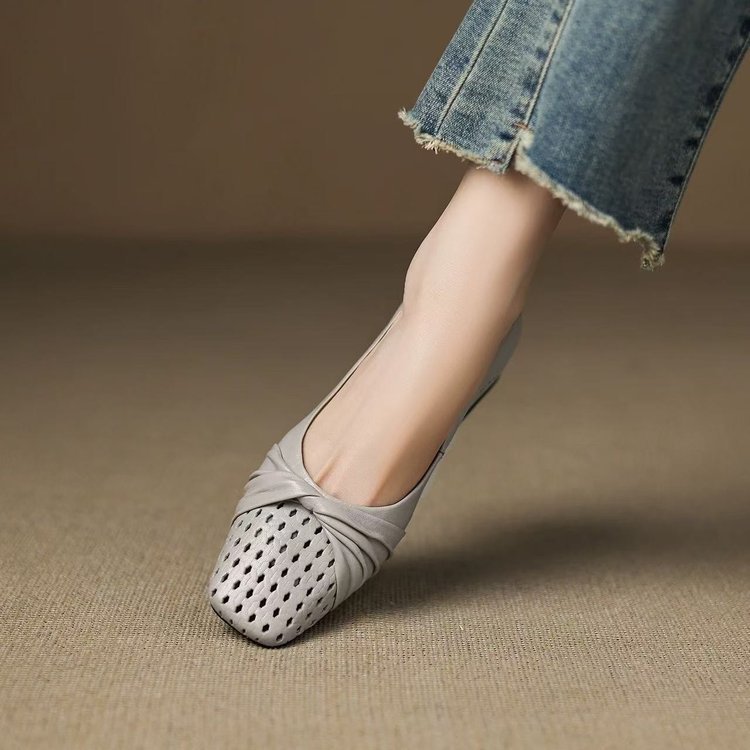 Zapatos de malla transpirables superficiales para mujeres 2026 nuevo verano con falda francesa Marijin tacones bajos suaves un pedaleado