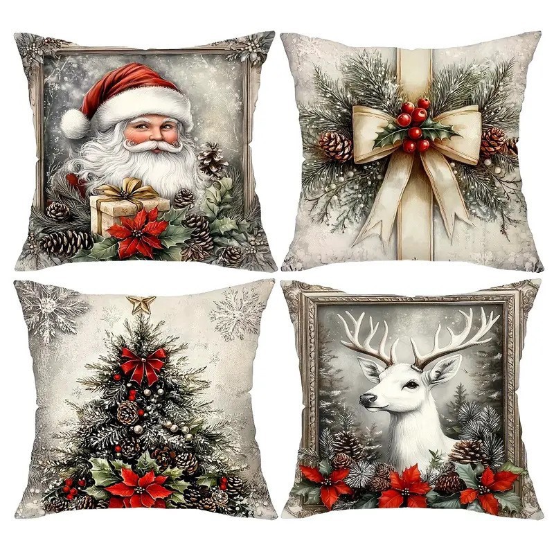Navidad encontrada explosión abrazo funda de almohada festivales conejo alce decoración sofá atmósfera sensación de lino funda de cojín al por mayor image 23