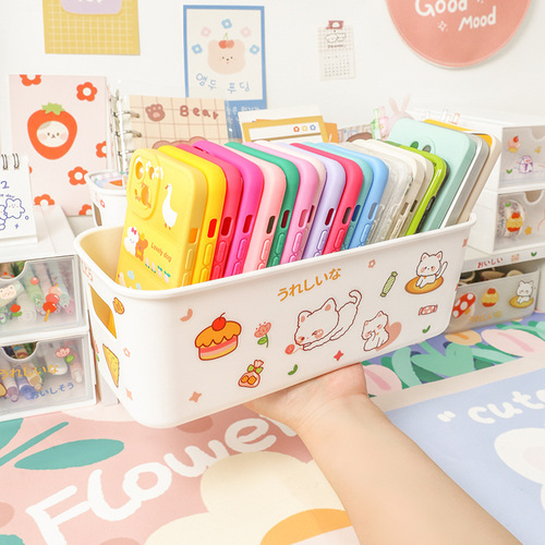 Ins style simple desktop storage box student dormitory mobile phone case organizer cosmetics storage basket cute storage basket