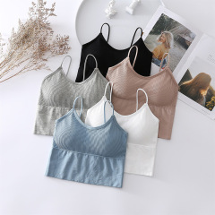 女螺紋U型美背一體式運動內衣女歐美裹胸無鋼圈打底吊帶抹胸瑜伽