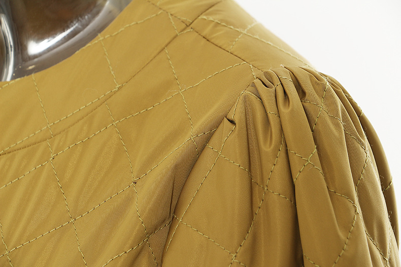 Autumn Winter round Neck Quilted High Waist Loose Dress Cotton Padded Jacket for Women