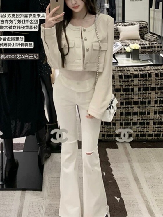 韩女香气/皮白色外套秋季机车风短款PU皮衣夹克|undefined