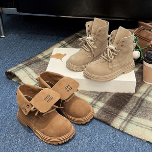 Children's female martin boots frosted 2024 autumn new letter lapel motorcycle boots rhubarb boots two-wear boys