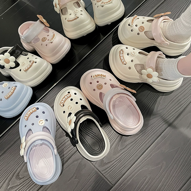 Сабо EVA для женщин, новая весенне-летняя мода, простая маленькая талия, двухцветные женские уличные сабо на толстой подошве для увеличения роста.