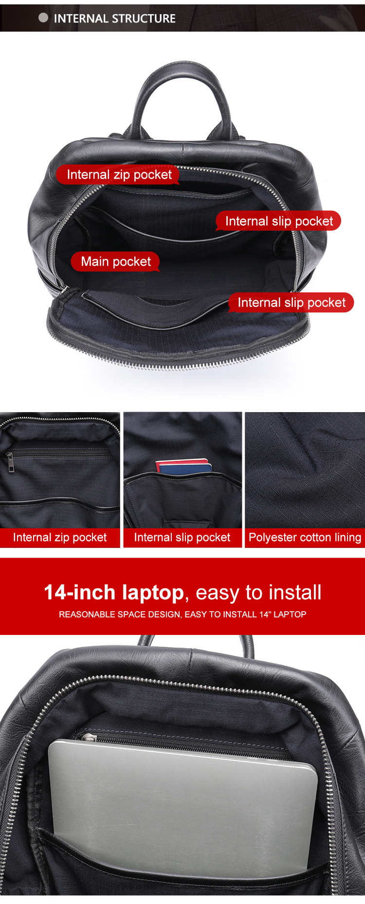 Ba lô da thật nam công sở đựng laptop 15.6 inch, thiết kế đa ngăn dung tích lớn — 9197-đen, 9197-cà phê, 9197-cà phê dầu, 9197-đen ZRS chi tiết 3