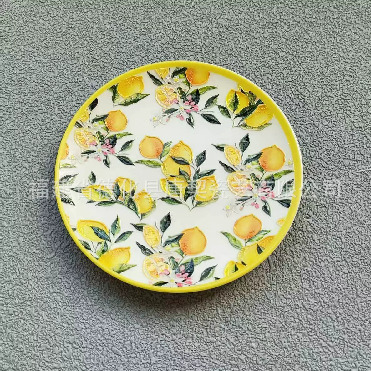 圣诞果盘 圆形16cm陶瓷盘 外贸陶瓷柠檬 图案首饰盘 圣诞果盘托盘