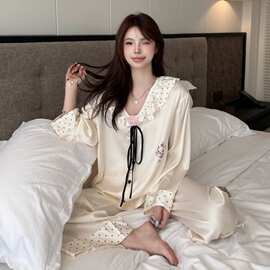 跨境睡衣秋季新款冰雪丝韩版少女甜美轻奢高级感丝绸可外穿家批发