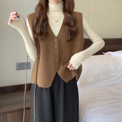 韓国風の女性用ニットベスト、春と秋の新しいスタイルのセーター、重ね着ベスト、ノースリーブベスト