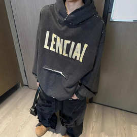 高版本巴黎B家24FW美纹纸胶带胸前拆袋内里口袋套头卫衣男女同款