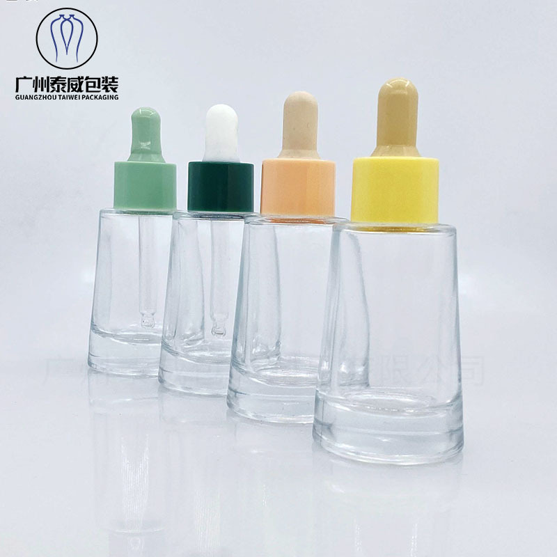 现货30ml锥形精华瓶乳液滴管瓶粉底液精华原液纯露瓶化妆品玻璃瓶