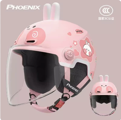 Helmet Motorcycle Helmet Cartoon Half | Motorcycle Safety Supplies - 3c-pink-flower-rabbit-with-rabbit-ears-long-lens-four-season-ear-protection