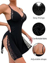 F 24472 High Slit Satin Nightdress �߿���˯ȹ �羳ŷ��