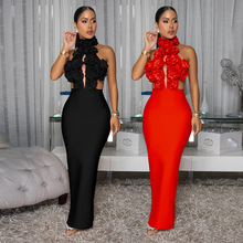 CY901951跨境新品亚马逊热卖连衣裙性感挂脖大花朵晚礼服连衣裙女