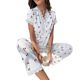 2025 Cross-border European and American Style Women's Pajamas Autumn and Winter Sexy V-neck Lace Cherry Printed T-shirt Slim-fit Long