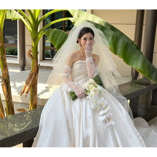 Light champagne organza 80-170 with metal hair comb-135cm-175cm