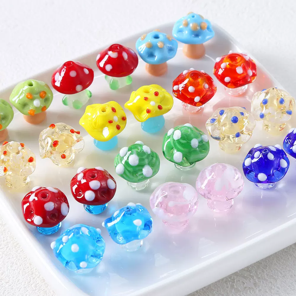 日韩琉璃卡通立体蘑菇散珠 diy手链项链装饰材料厂家饰品配饰现货