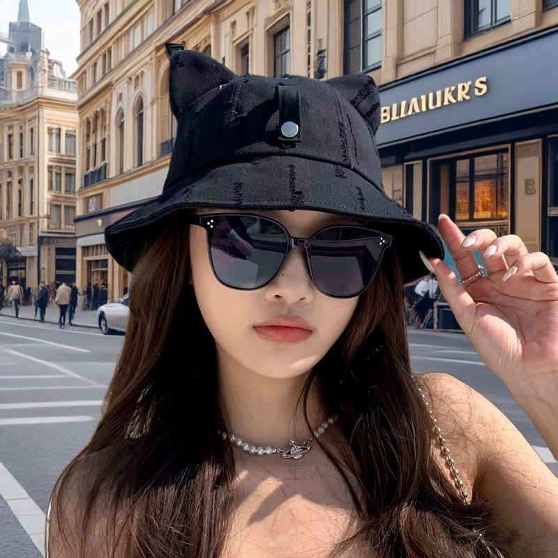 Nuevo sombrero de pescador de orejas de gato para niños primavera y verano dulce y fresco moda todo-fósforo sombra al aire libre gafas de sol protector solar sombrero de lavabo integrado