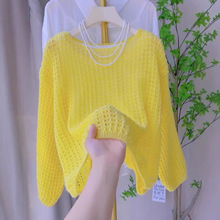 2025春夏季薄款镂空长袖针织衫女设计感宽松透气罩衫复古外搭上衣
