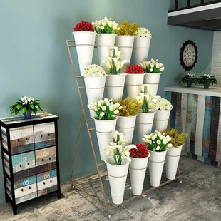 Wow, Floor-Standing Gold Flower Stand Display Rack, Iron Multi-Layer Shelf for Balcony and Living Room, Suitable for Flower Shops