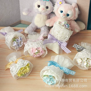 迷你仿真花束蕾丝花装饰伴手礼盒手捧戴露贝儿娃DIY镶钻饰品配件
