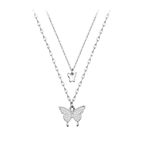 Butterfly double-layer necklace women's niche design temperament silver-plated jewelry ins cold style clavicle chain