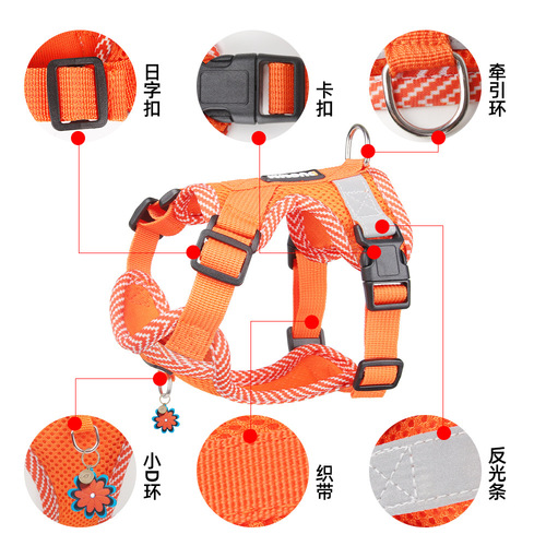 Cross-border new product dog harness, small dog breathable pet harness, breathable printed dog leash wholesale