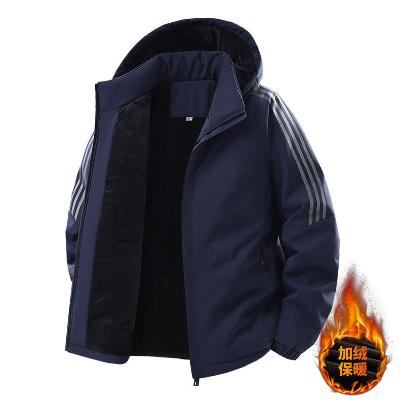 Invierno transfronterizo de algodón de tres barras chaqueta de algodón casual suelta para hombres con camisa con capuchón grueso de algodón de moda para hombres