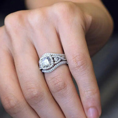 曹適TEMU新型欧米ファッション指輪高級花嫁結婚式指輪気質幾何学交差三セット指輪