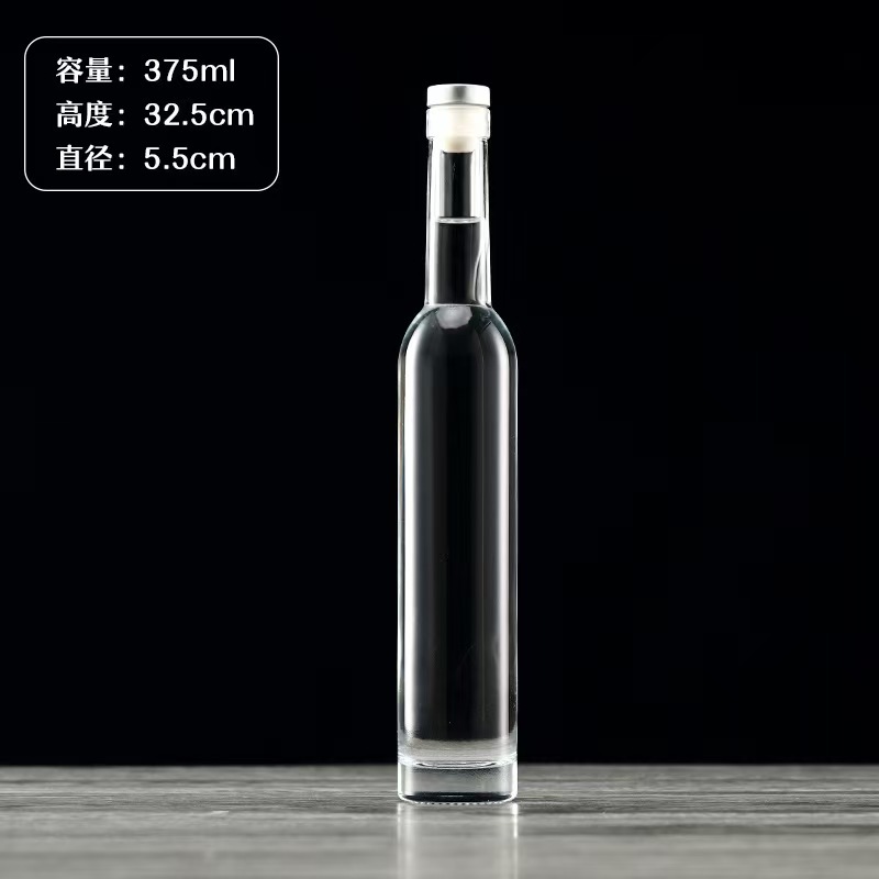 Botella de vidrio de vodka de alta calidad botella de vino de fruta cristal transparente de arena blanca dividida botella vacía con película de retracción térmica en stock