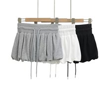 欧美复古抽绳花苞蓬蓬裙春夏气质百搭简约显腿长防走光裙裤