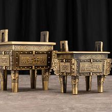 黄铜鼎摆件四脚铜香炉鼎盛千秋公司四方鼎香炉办公室家用开业