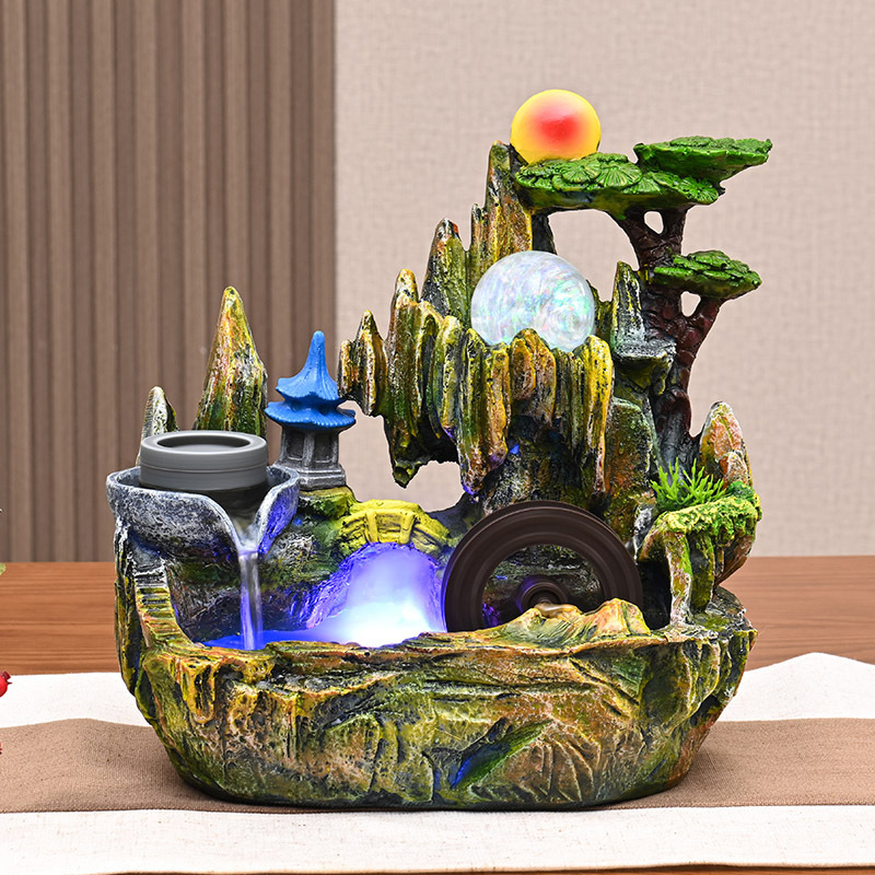 Desktop Water Ornaments Office Humidifier Living Room Fountain Circulating Water Lucking Landscape Feng Shui Wheel Decoration Ornaments