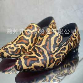 cl andgz红底鞋男鞋豹纹马毛乐福皮鞋商务鞋真皮底德比鞋牛津鞋