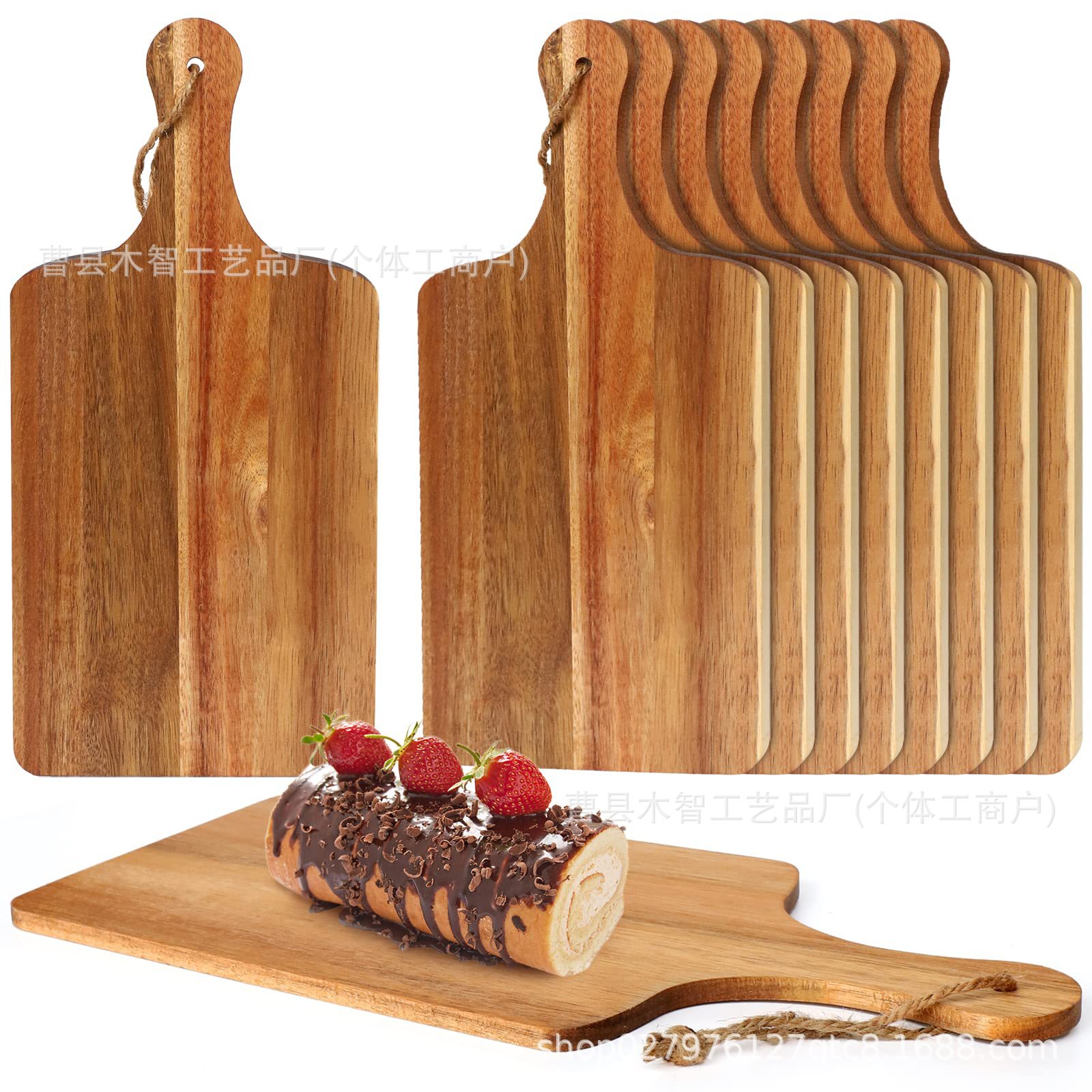 Acacia wood cutting board, household wooden cutting board with wooden handle, solid wood cutting board, acacia wood serving board