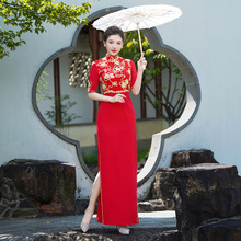 走秀旗袍长款2025新款中国红外嫁女回娘家服装高端舞台演出服中袖