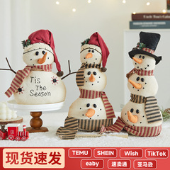 跨境新品圣诞节装饰品树枝布艺雪人公仔复古礼帽雪人桌面玩偶摆件