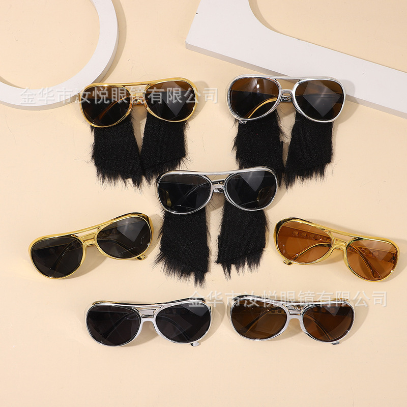 Retro Funny Exaggerated Party Elvis Presley Glasses Simulation Wig Photo Props Modeling Performance Funny Props Sunglasses