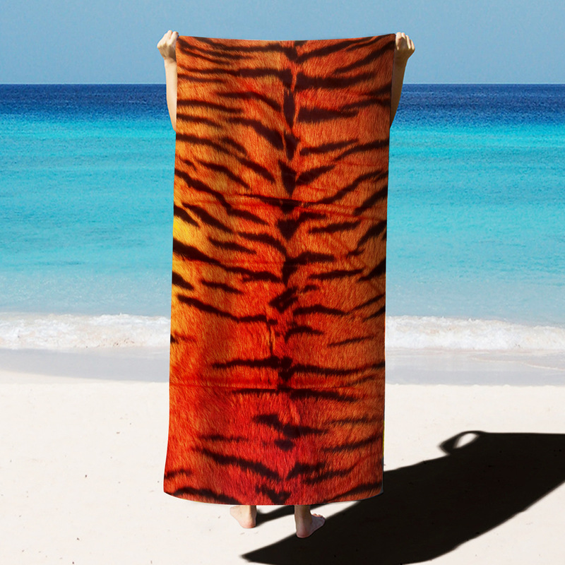 Foreign Trade Spot Wholesale Microfiber Water-Absorbent Quick-Drying Seaside Swimming Pool Bath Towel Camping Tiger Skin Printed Beach Towel