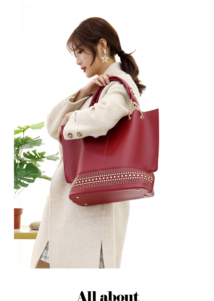 New 2024 foreign trade mother-daughter bag three-piece set, European and American fashion single-shoulder crossbody bag, versatile rivet hand-held large bag undefined