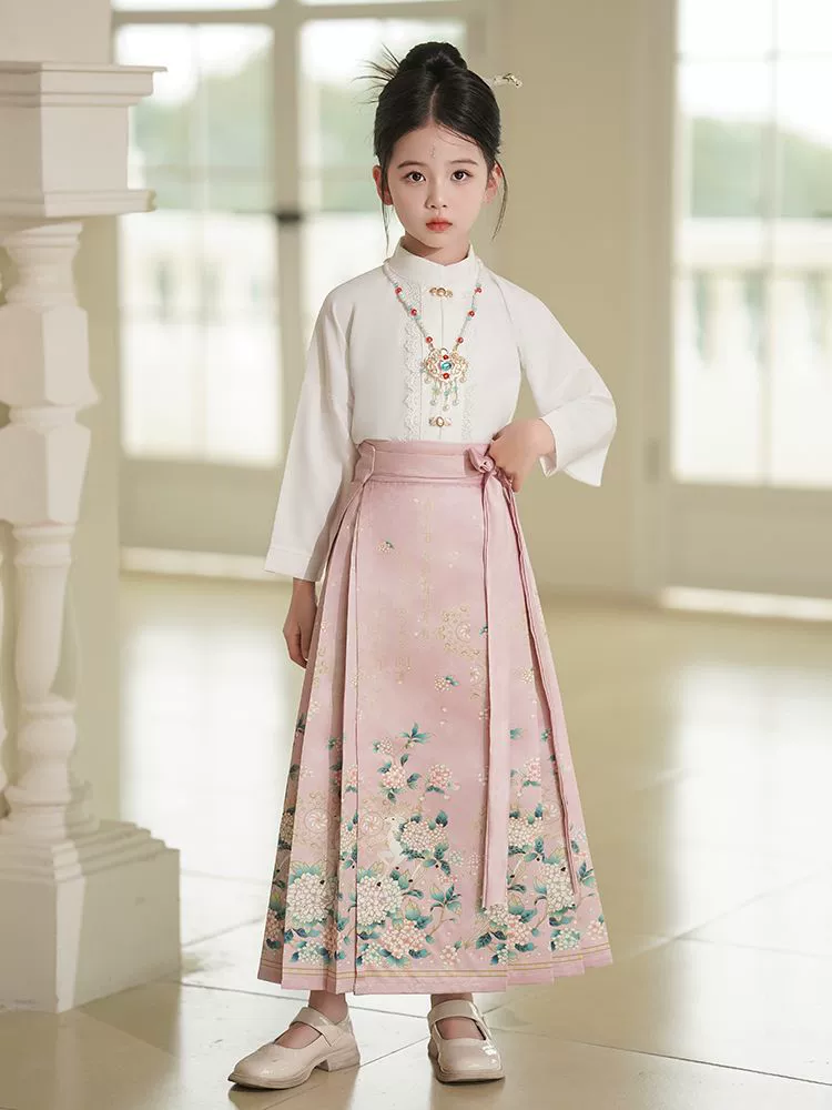 Children's skirt, Hanfu, set, shirt, Chinese style, with embroidery