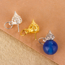 S925纯银 猫眼石蜜蜡搭新中式DIY饰品宝塔葫芦珠托配项坠粘托材料