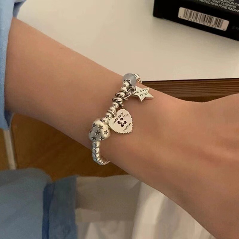 "weightlessness heartbeat" sweet cool love star pendant silver beads bracelet new niche unique cold style bracelet