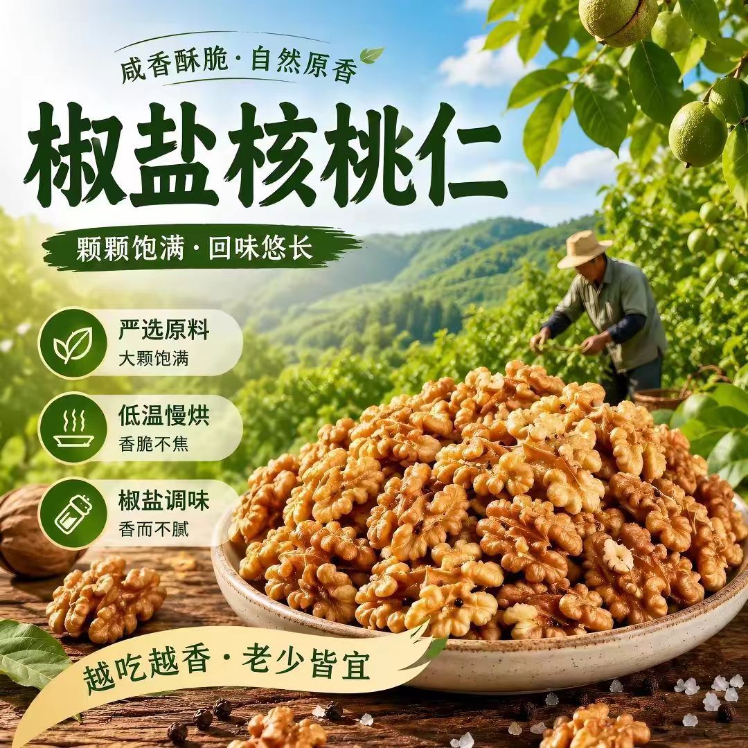 椒盐核桃仁熟制咸香核桃仁大颗粒无壳坚果果仁休闲零食开袋即食