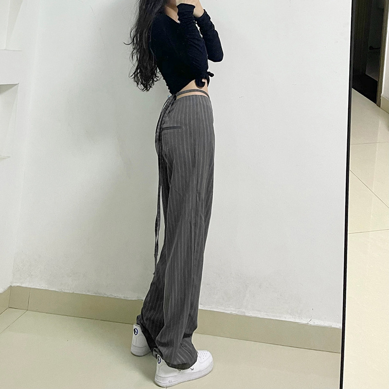 straight-leg high-waist straps thin striped pants Nihaostyles wholesale clothing vendor NSSSN75269