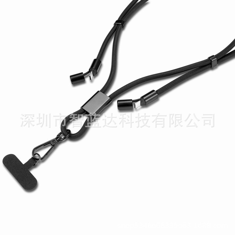 多功能3合1手机挂绳数据线 240W快充电脑手机编织反光挂绳充电线|undefined